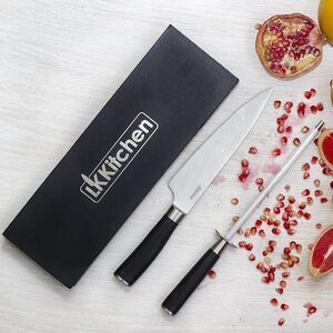 New Chef's Kitchen Knife and Sharpener, 8 inch Stainless Steel Sharp Blade Knife